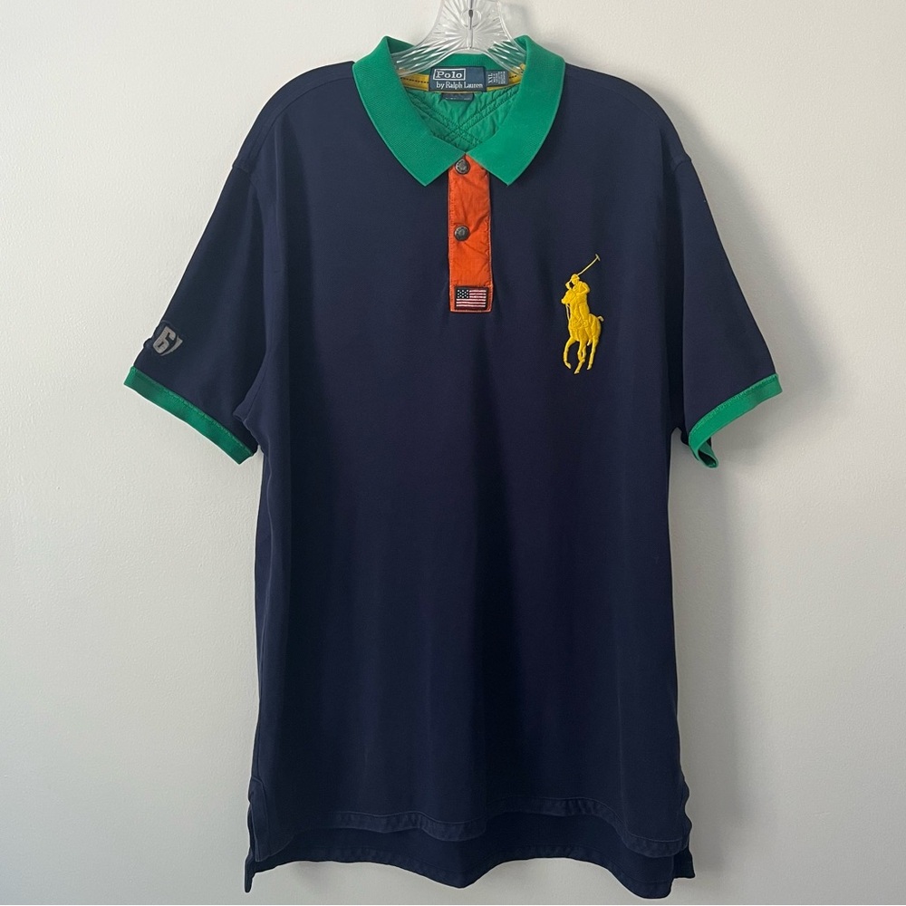 Polo Ralph Lauren Vintage Y2k Colorblock Rugby Polo Shirt Flag Big Pony Blue XXL